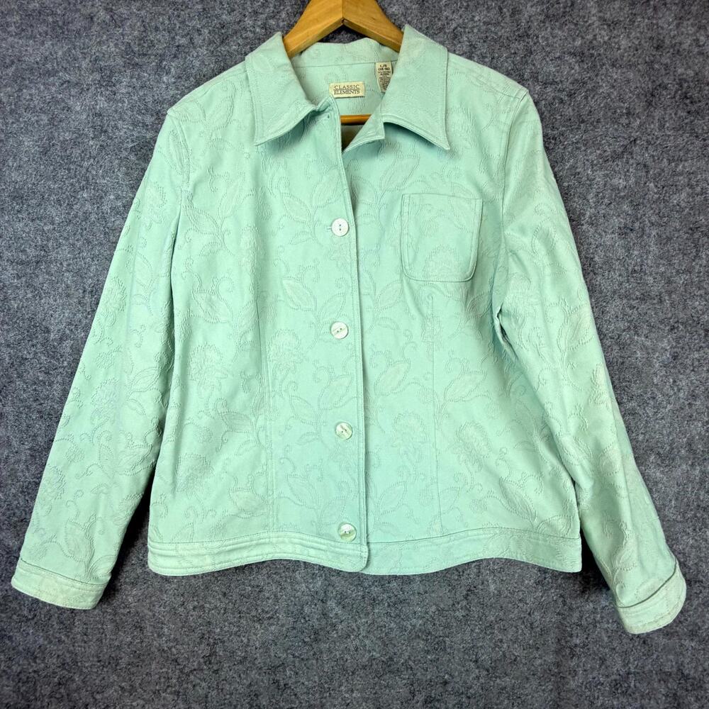 Classic Elements Jacket Womens Large Light Green Coastal Casual Clean Girl Boxy
